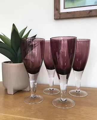 Set Of 4 Contemporary Style Goblet Wine Glasses-Purple Glasses With Clear Stems • £12