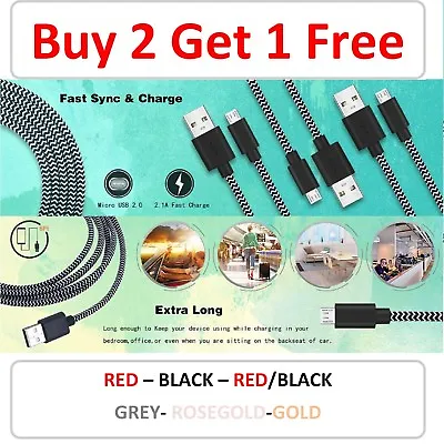 1M 2M 3M Long Micro USB Data Sync Charger Cable Lead For Android  Samsung Phones • £2.50