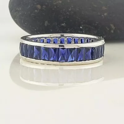 14K White Plated Plated Lab-Created Blue Sapphire Men Wedding Eternity Band 2Ct • $86.09