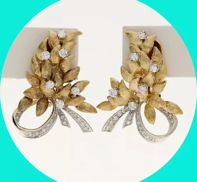 Vintage Diamond Floral Drop Earrings VS Clarity .87CT 14K YG 1 1/4” Long • $1250