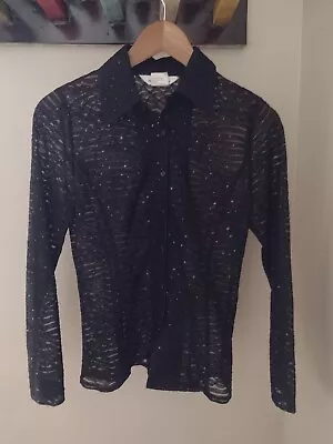 Exclusively Misook Button Front Blouse XS Black Sequins Textured Work Event • $17.99