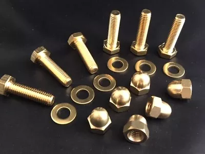 £6.88 • Buy Brass Bolt Full Thread Setscrew M5 Dome Nuts Flat Washers (Pack Of 6 12 Or 24)