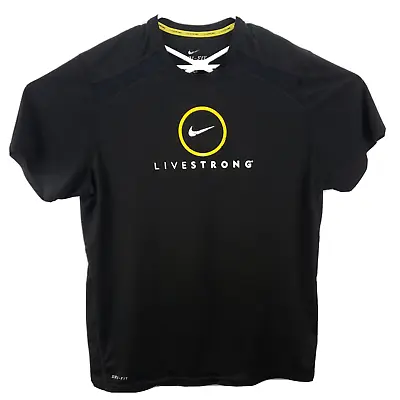 Nike Mens T-Shirt XL SS Livestrong Graphic Black With  White/Yellow Logo Dri-Fit • $27.93