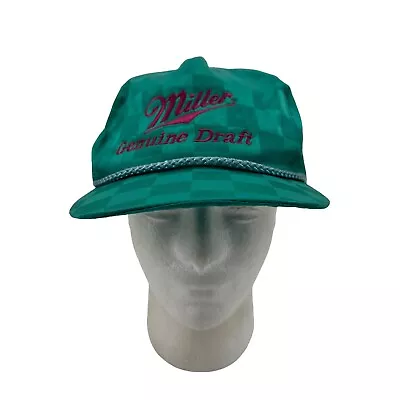 Vintage Miller Genuine Draft Hat Mens Strapback Green Checkered San Sun Cap • $21.20