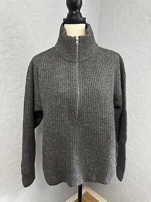Vince Camuto Size Large Heather Grey Mock Neck 1/2 Zip Sweater Soft D7 • $9.42