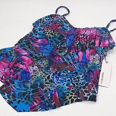 Magicsuit Tankini Top Womens 14 Social Butterfly Rita Tiered Swim Top Blue 14 • $70