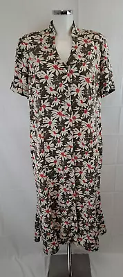 Vintage Eastex Brown White Floral Polyester Shift Dress Size 18 UK • £7.99