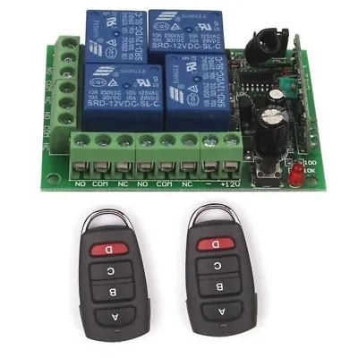 12V 4CH Channel Relay RF Wireless Remote Control Switch 2 Transmitter+Receiver • $17.47