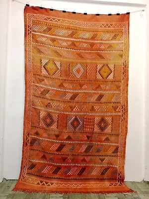 Vintage Beautiful Hand Woven Moroccan Sabra Silk Floor Area Home Decor Kilim • $550