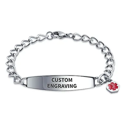 Personalized Identification Medical Alert ID Bracelet Stainless 7.5 • $28.99