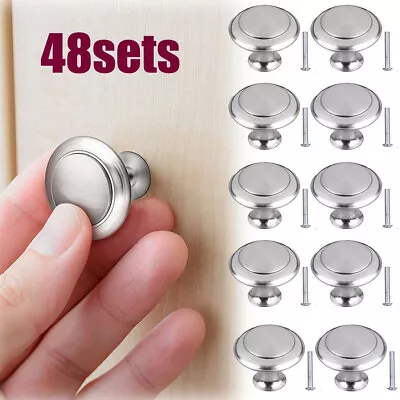 48PCS Door Knobs Cabinet Handles Cupboard Drawer Kitchen Stainless Steel DIY UK • £8.69