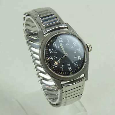 Men’s Vintage 1969 Vietnam Mechanical 24 Hour Black Dial Wristwatch • $30