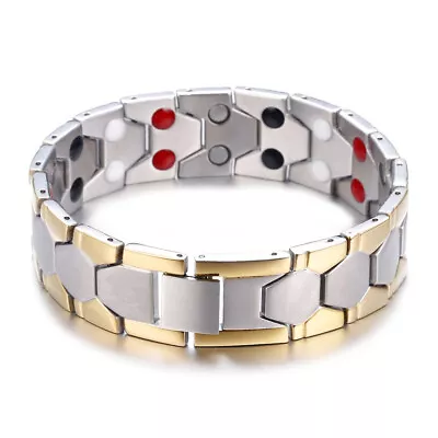 Men Gold Silver Stainless Steel Punk Magnetic Link Braclet Valentine's Xmas Gift • £17.99