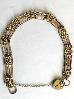 £299.90 • Buy Hallmarked 9Ct Yellow Gold Shaped Bar Gate Bracelet Heart Clasp 7.44gr B'ham