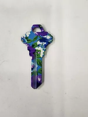 $5.99 • Buy Jet Products Groovy Blue Floral House Key Blank-Schlage SC1-FREE SHIPPING! B13