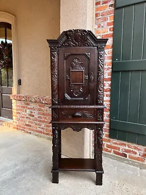 19th Century Antique English Cabinet Bookcase Carved Oak Pegged Cupboard • $2150