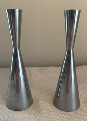 £19.34 • Buy IKEA Modern Danish Metal Hourglass Taper Candle Holders Pre-owned Pair Set Lot