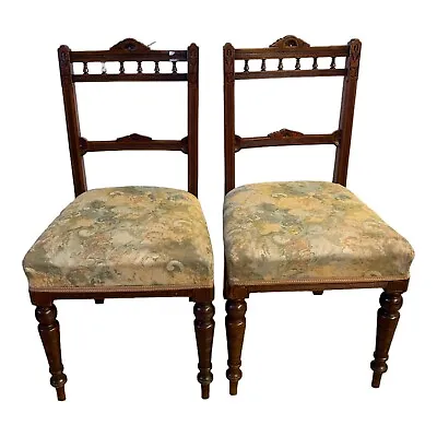 Pair Of Vintage Carved Turned Mahogany Bedroom Side/ Hall Chairs • £129.99