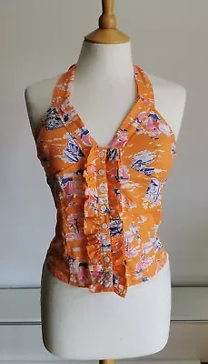 Vintage Womens Bay Trading Orange Halter Neck Summer Crop Top Size UK 8 Holiday  • £8