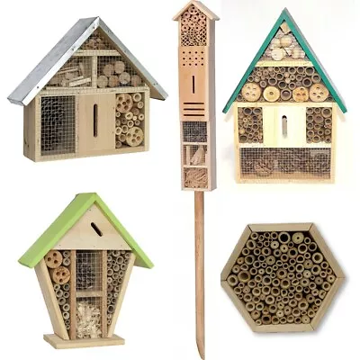 Wooden Insect Bug Hotel House Outdoor Garden Natural Shelter Bees Flies Ladybird • £14.99