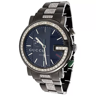 Diamond Gucci Watch Mens 101G Ya101331 Black PVD Chronograph Iced Band 4 CT. • $3995