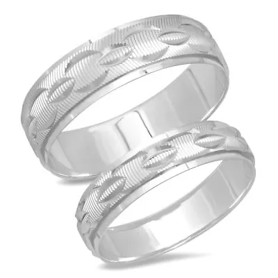 £402.11 • Buy 14K White Gold Matching Wedding Band Rings His Hers Chain Link