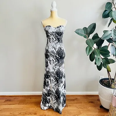 VA VA VOOM Form Fitting Strapless Maxi Dress Black White Size S • $39