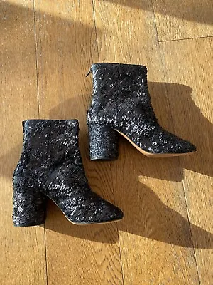 Maison Margiela 22 Sequin Women's Tabi Boots Heel Silver Leather Size 36 • £220