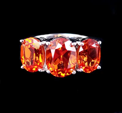 Vintage Sterling Silver Lab Created Orange Padparadscha Sapphire 3 Stone Ring 6 • $68.99