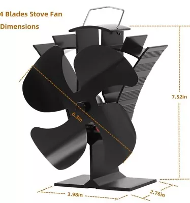 VODA Wood Stove Fan Small New Designed 4 Blades Heat Powered Fireplace Fans Eco • $16.49