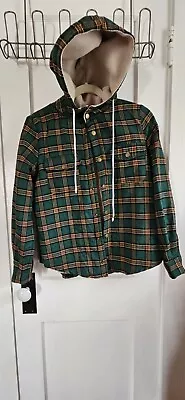 ZAFUL Womens Plaid Fleece Jacket Hooded Fluffy Lined Button Pocket Small • £16.86