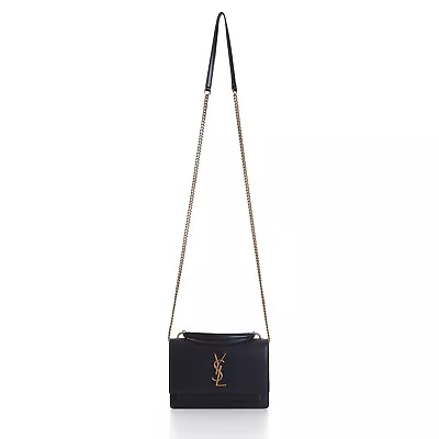 SAINT LAURENT 2090$ Small Black Sunset Chain Wallet Bag - Smooth Leather • $2508.57