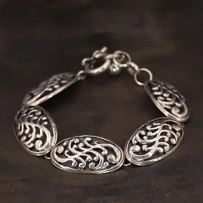 VTG Sterling Silver 950 - PERU Scroll Filigree Overlay Link 7.5  Bracelet - 17g • $9.82