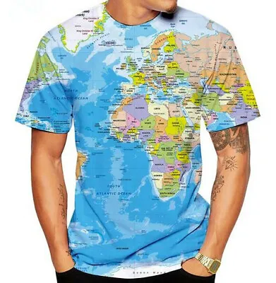 Fashion Women/Men's Map 3D Print T-Shirt Casual Round Neck Short Sleeve • £8.39