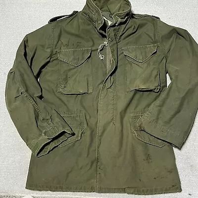 Vtg Army Military Coat Cold Weather Field  M-65 OG 107 Jacket Men M Long Hooded • $60