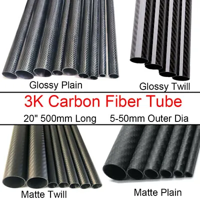 20  500mm 3K Carbon Fiber Tube Glossy Matte Surface Wrapped Pipe Roll 5mm- 50mm • £13.85