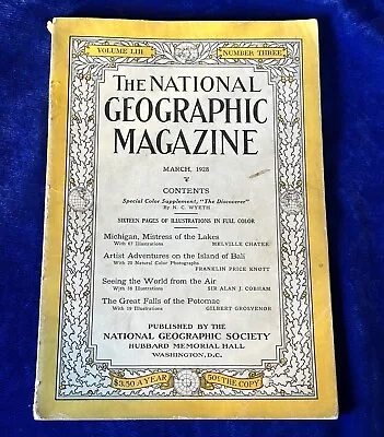 National Geographic March 1928 BALI ISLAND Potomac Falls LAKE MICHIGAN Vintage • $6