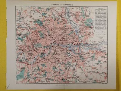 1900 London England City Vintage Geography Map ORIGINAL 11.5 X 9.5  C12-9 • $24.90