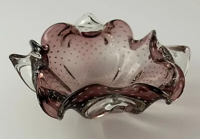 Sommerso Clear Amethyst Bullicante Art Glass Murano Style Scalloped Dish Bowl • $26.39