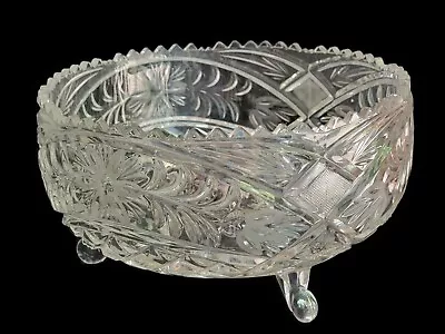 Heavy Crystal Cut Glass Bowl 8” Footed Centerpiece Bowl Vintage • $16.95
