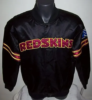 WASHINGTON REDSKINS STARTER Satin Jacket BLACK With MAROON & GOLD Trim   SMALL • $99.99