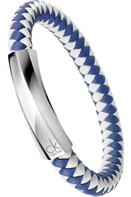 £29.99 • Buy Calvin Klein Blue & White Leather Braided Bracelet Bnwt