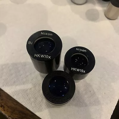 Lot Of 3 Nikon Microscope Eyepieces HKW10X HKW15X CFWE10x/18 • $49.99