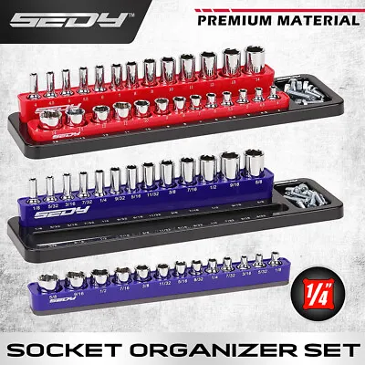 Magnetic 1/4  Sockets Holder Organizer Set Detachable Storage Tray Metric SAE • $14.99
