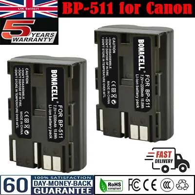 2× BP-511 Battery For Canon EOS 5D BP-511A 10D 20D 30D 40D 50D 300D G3 G5 Camera • £13.99