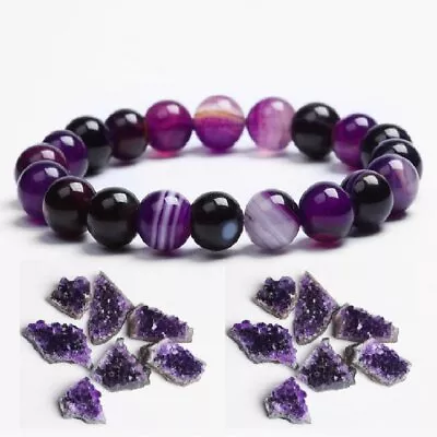 Natural Stone Beaded Purple Crystal Bracelet Yoga Healing Balance Women Men Gift • £2.72