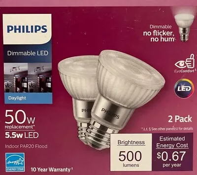 2 PHILIPS 50-Watt PAR20 Dimmable Daylight LED Flood Lights - 5000K • $19.99