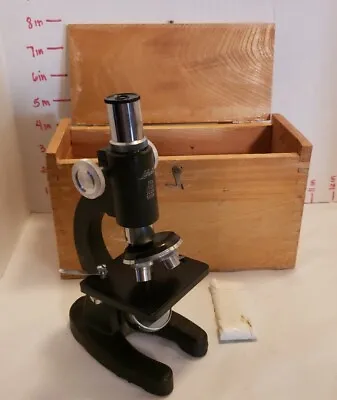 Vintage Lafayette 75x 150x 300x 500x Microscope In Wood Box With Glass Slides • $44
