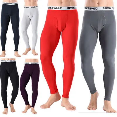 Men Thermal Pant Solid Color Leggings Mens Base Layer Extreme Cold Elastic Waist • £9.99
