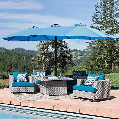 15 X 9 Ft. Double-Sided Outdoor Twin Patio Market Umbrella With Light And Base • $169